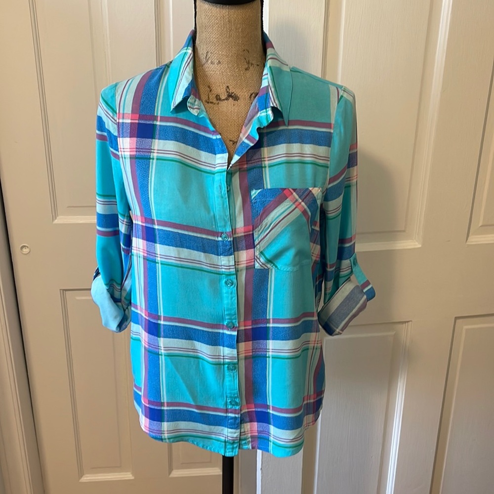 HOT & DELICIOUS Women’s Sheer Button Down Plaid Shirt